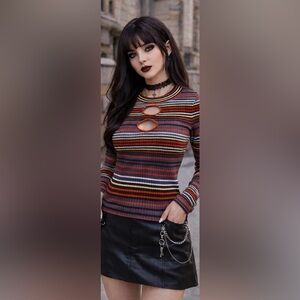 Y2K Madden NYC Striped Cutout Top Fairy Grunge Goth L Emo Lip Service Tripp